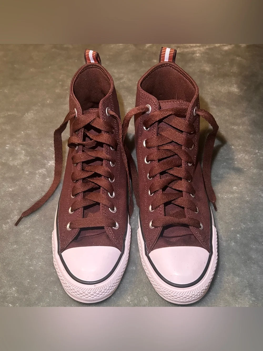 Converse Men’s High Top Sneakers - Brown with White and Orange Accents - Picture 3 of 5